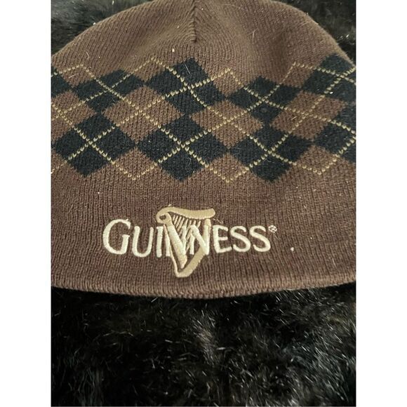 Guinness beer Winter hat Beanie cap  knit brown Argyle Reversible one size - Picture 3 of 3